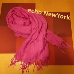 echo ピンク フリンジ付きガーゼストール大判