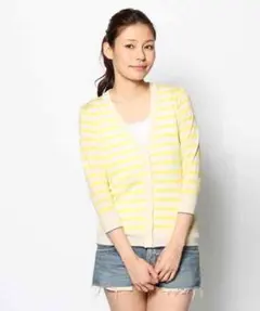 【新品】Ray BEAMS ボーダー7分袖 Vネックカーディガン