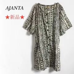 新品【AJANTA】インド綿 総柄チュニックシャツ 花柄 半袖 ウエストマークのサムネイル
