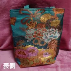 名古屋帯でリメイク トートバッグ グリーン系3（手作り）