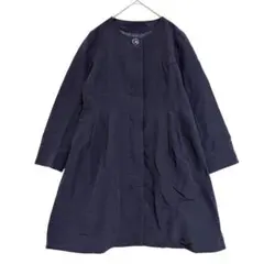 エムドゥ　ノーカラー ナイロン Aラインコート　ネイビー　1 / S