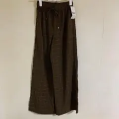 GU ブラウン チェック柄 ワイドパンツ