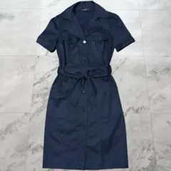 【美品】23区 綿麻サファリシャツワンピース ブラックー ベルト付 38のサムネイル