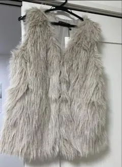 グレー ファー ノースリーブ ロング丈コート