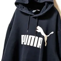 プーマ デカロゴ スウェットパーカー ブラック 黒 XL 古着