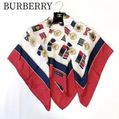 【バーバリー/BURBERRY】大判スカーフ　ロゴ　メダル　国旗　勲章　馬