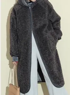 BEAMS HEART フード付 ボア ブルゾン ロング 裏地付き ブラウン