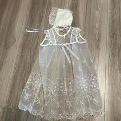 ホワイト刺繍ベビードレスと帽子付き