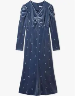 CELFORD ベロア総刺繍ワンピース ブルー