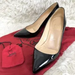 ルブタン　定番　ハイヒール　パンプス　ポインテッドトゥ　エナメルレザー　黒　34
