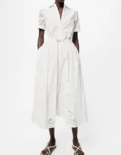 ZARA エンブロイダリーワンピース シャツワンピース