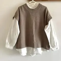 ニットベスト＆白シャツセット M～Lサイズ 長袖