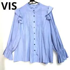VISビスフリル付きギャザーブラウス 薄紫 長袖トップス F