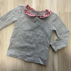 長袖カットソー グレー 花柄襟