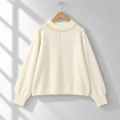 セブンデイズサンデイ パールビジュー ニット M アイボリー 上品 長袖