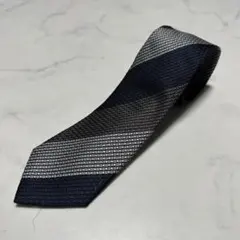 未使用級美品　LES MUES レミュー　ネクタイ　ネイビーブラウン　ストライプ