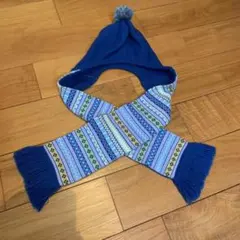 美品☆ファミリア マフラー付き帽子 ブルー