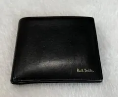 【新品級】ポールスミス 二つ折り財布 ベジタン ストライプ レザー 黒