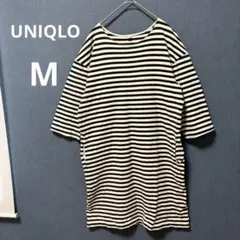 美品 UNIQLO M 七分袖 ボーダー クルーネック チュニックワンピース