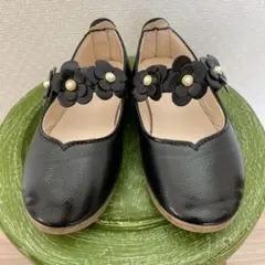 お花ストラップ　ブラック　フォーマルシューズ