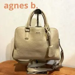 アニエスベー ショルダーバッグ ハンドバッグ2way シボ革 レザー ベージュ