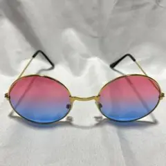 新品 ピンク ブルー レンズ ラウンド 丸サングラス 丸メガネ　伊達メガネ 海外