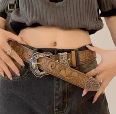 ウエスタンベルト アンティーク ブラウン アメカジ ヴィンテージ y2k 兼用