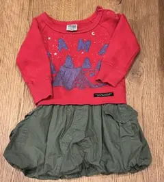 エフオーキッズ　ワンピース　トレーナー　キャンプ　赤　重ね着風　80㎝