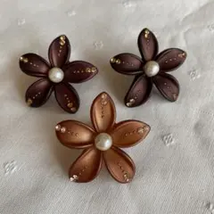 パール ラインストーン付き ヘアピン ヘアクリップ 髪飾り 花 三個セット