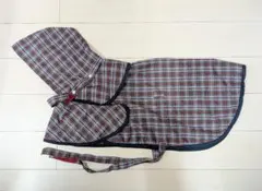 中型犬用チェック柄レインコート フード付