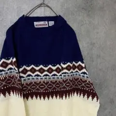 90s vintage 柄ニット　セーター　メンズ　XL 古着　個性派　Y2