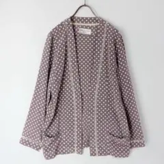 used レトロ 古着 チャコールグレー 水玉 ドット柄 ブラウス 羽織