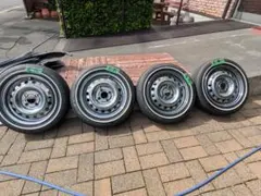 14インチ ホワイトリボンタイヤ メッキスチールホイール 4本セットのサムネイル