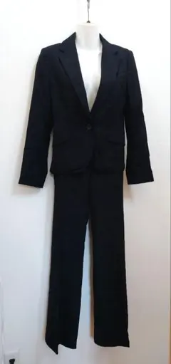 エムプルミエ ブラック テーラードジャケット×ストレートパンツスーツ ストライプ