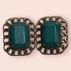 イヤリング　大ぶり　ビジュー　レトロ　ヴィンテージ　古着　クラシカル　スクエア