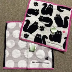 kate spade NEW YORK 猫デザイン タオルハンカチ2枚セット新品