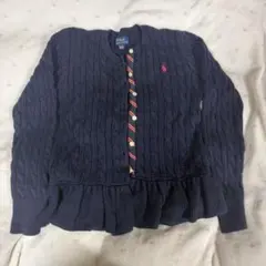 ポロ ラルフローレン ネイビー ケーブルニットコットンペプラムカーディガン