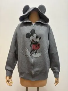ミッキーマウス 耳付きフードパーカー Mサイズ　グレー