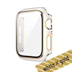 アップルウォッチ カバー 保護ケース バンパー 白×金 41 45 7 8 9