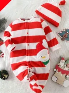 SHEIN 3〜6ヶ月 ベビー服 クリスマス 雪だるま フリースロンパース&帽子
