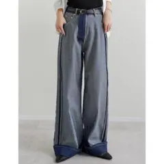 【新品】Re:EDIT リバースデニム ネイビー ワイドストレートL サイズ