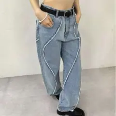 【最終値下げ】フーズフーギャラリー　ウェーブデザインデニム　ライトブルー