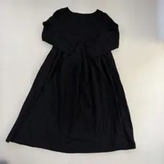 フレアロングワンピース　黒　リネンワンピース