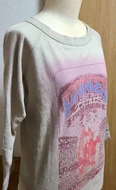 ベージュ プリント 七分袖 Tシャツ トップス