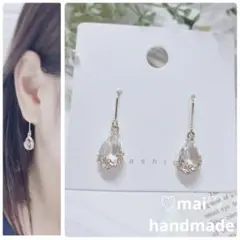 No.1175雫フラワー　クリア　ピアス　イヤリング　ハンドメイド　シンプル
