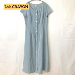 ロイスクレヨン＊ロングワンピース 総柄 花柄 裏地付き ライトブルー M