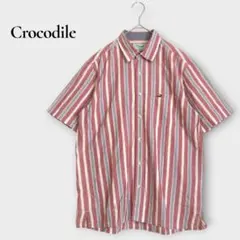 クロコダイル 半袖シャツ ストライプ コットン100% M ピンクのサムネイル