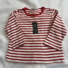 familiar 赤と白ストライプ Tシャツ 80