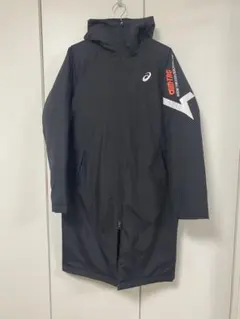 未使用✨アシックスasics ロングベンチコート ブラック　黒　防寒　刺繍 ASICS アシックス asics トレーニングウェア ベンチコート 中