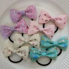 【119】カラフルリボンヘアゴム8個セット